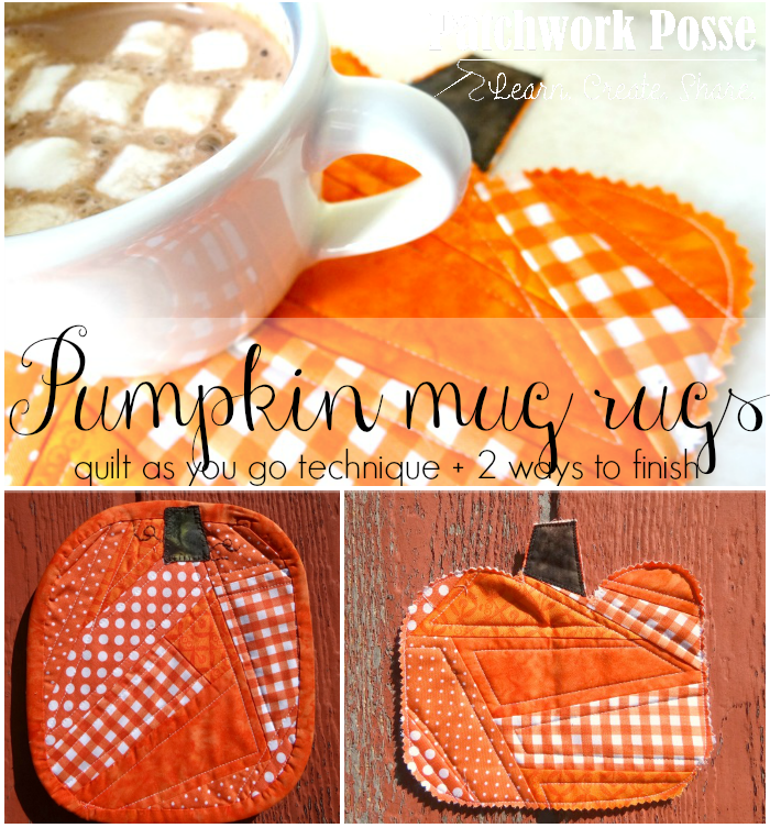 Fall Pumpkin Mug Rug (quilt as you go technique) - pdf pattern