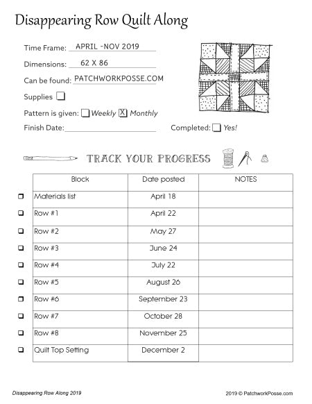 Disappearing quilt block - row along tracking sheet