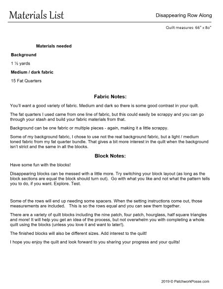 Disappearing Quilt Blocks - Quilt Along Pattern