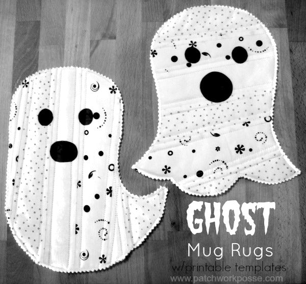Sew up a simple mug rug in the shape of a ghost! Simple and quick and a great project for Halloween.   The whole process is Quilt As You Go, so when you are done with the ghost, you are done with the mug rug.  #halloween #quiltasyougo #quilting