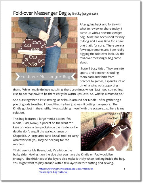Messenger Bag Foldover - pdf tutorial