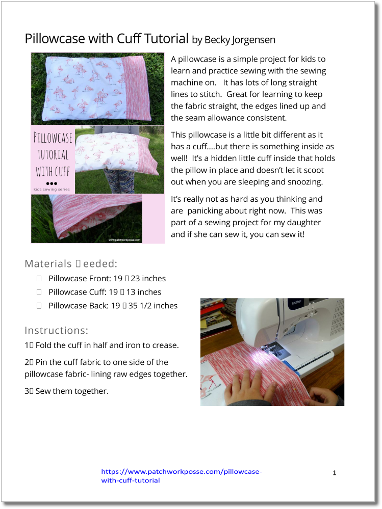 Pillowcase with Cuff - pdf tutorial