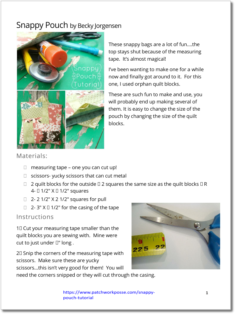 Snappy Bag pdf tutorial – Patchwork Posse - Main Image