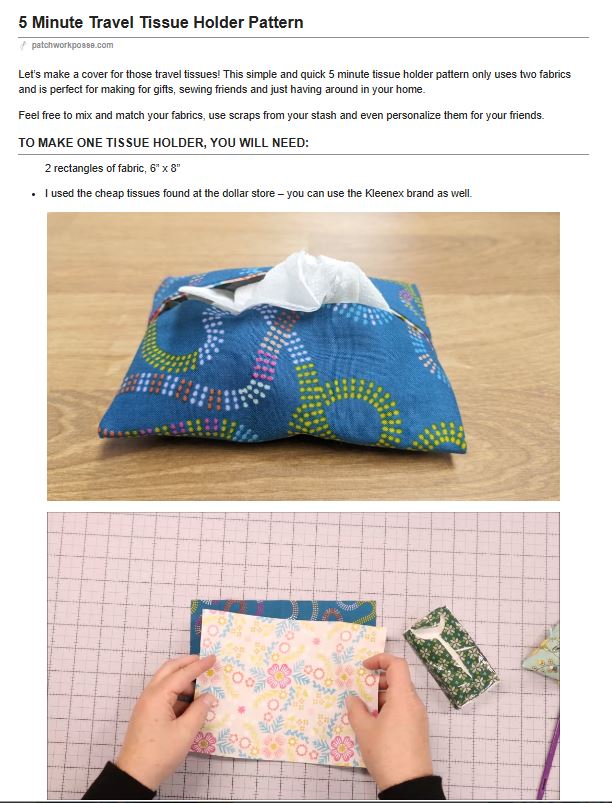 5 Minute Travel Tissue Holder - pdf tutorial