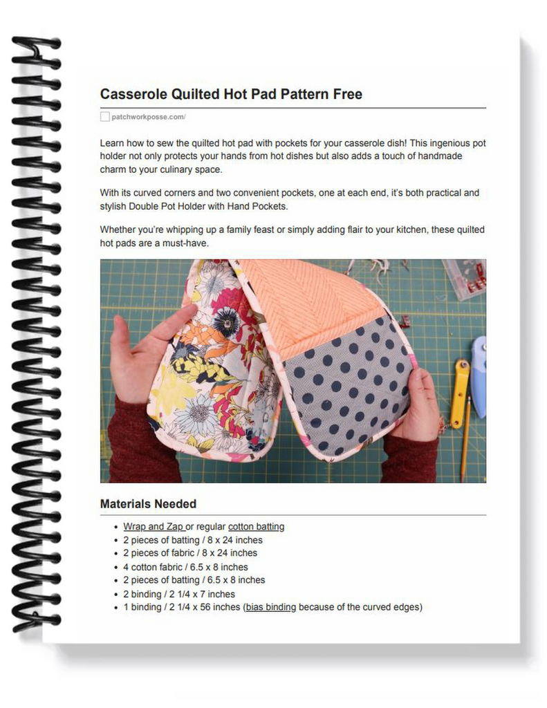 Casserole Hot Pad with Pockets Pattern - pdf tutorial