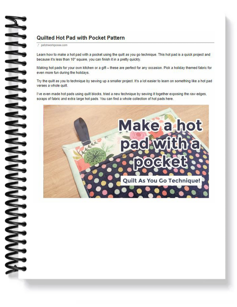 Hot Pad Pattern with Pocket QAYG - pdf tutorial