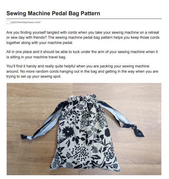 Sewing Machine Pedal Bag - pdf tutorial