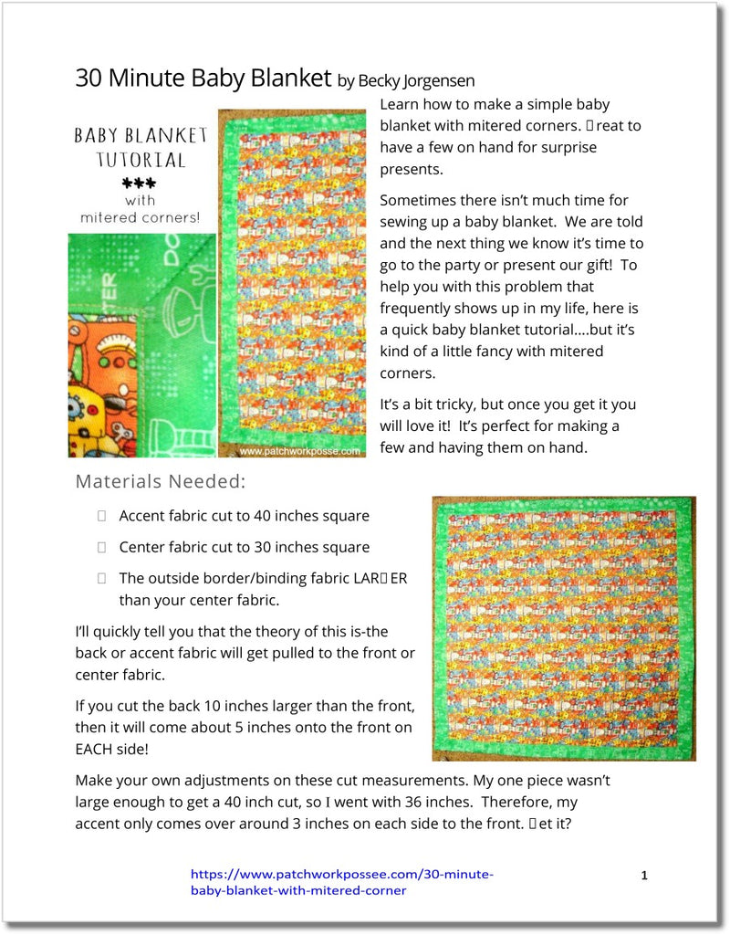 30 Minute Baby Blanket Mitered Corner - pdf tutorial