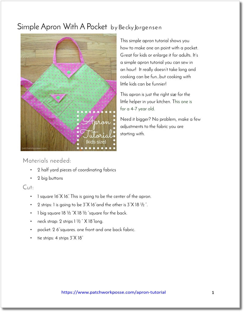 Simple Apron with Pocket - pdf tutorial