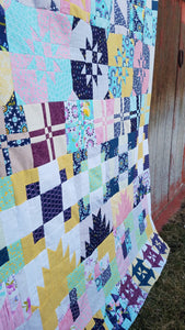 The Disappearing Row Along is a free quilt along! You'll sew up disappearing quilt blocks all year long! 64x80 row quilt Explore this fun technique.