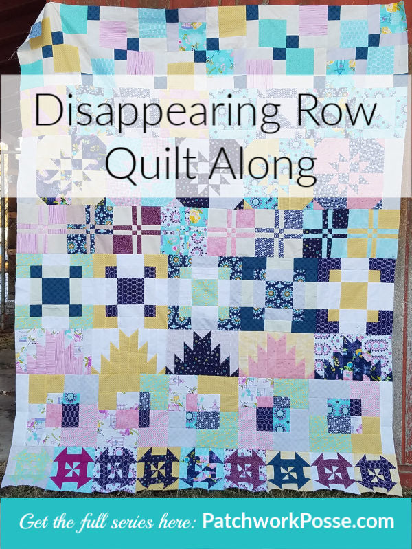 The Disappearing Row Along is a free quilt along! You'll sew up disappearing quilt blocks all year long! 64x80 row quilt Explore this fun technique.