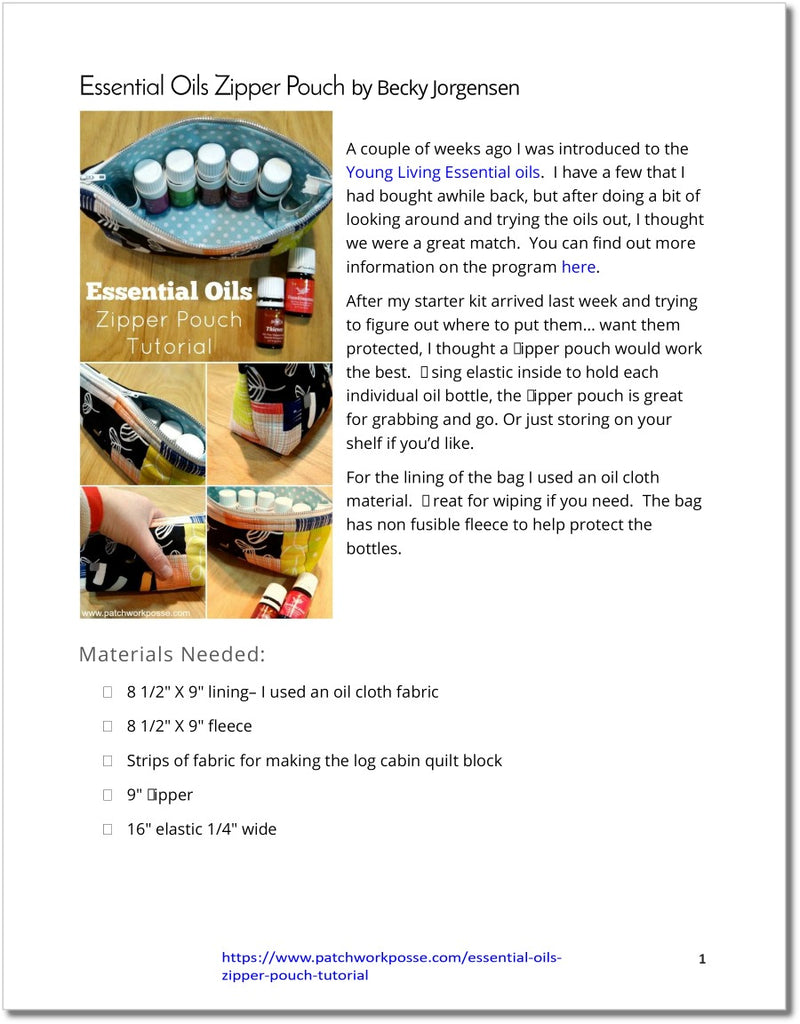 Essential Oils Travel Bag - pdf tutorial