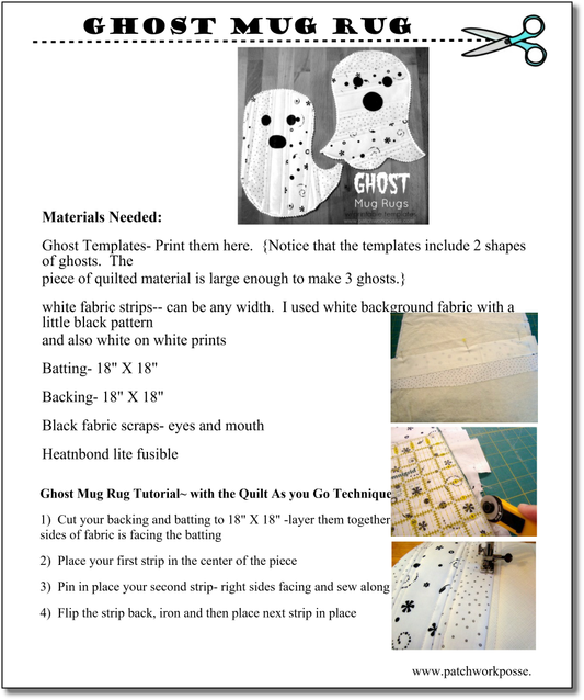Ghost Mug Rug - pdf tutorial