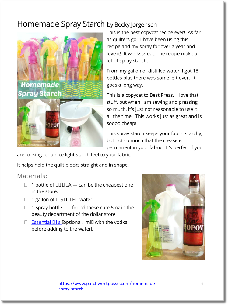 Quilt Spray Starch- pdf tutorial