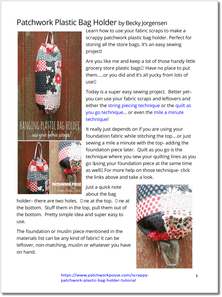Plastic Bag Holder - pdf tutorial