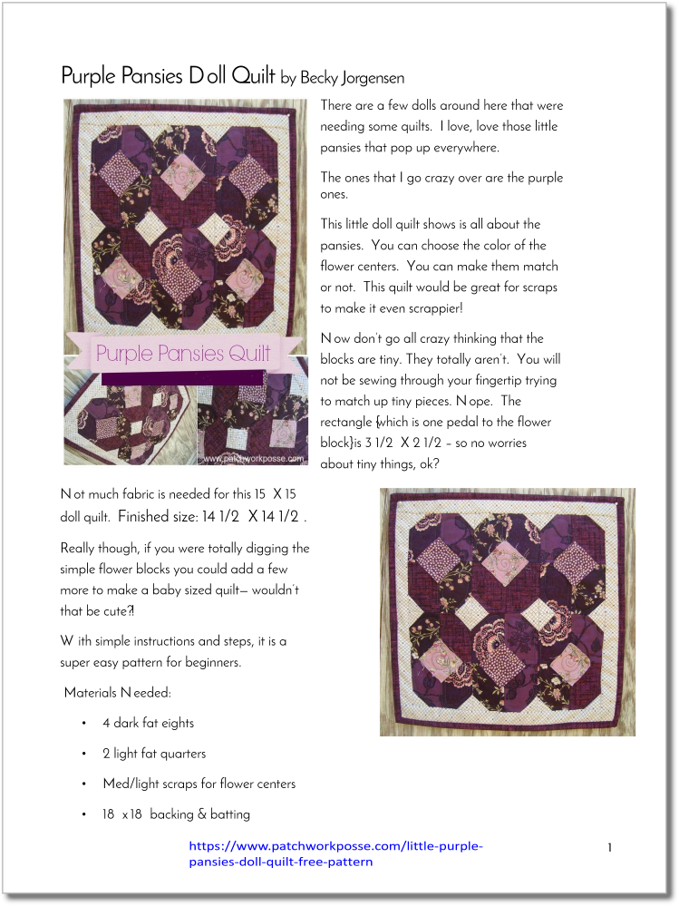 Purple Pansies Quilt - pdf tutorial