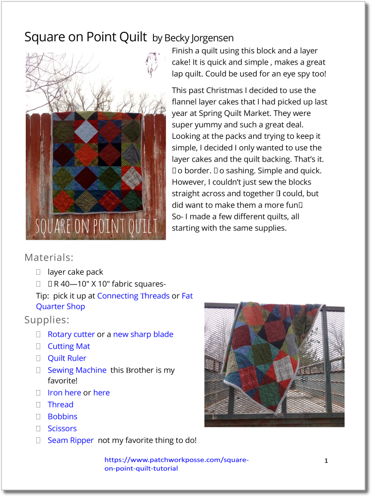 Square on Point Quilt - pdf tutorial